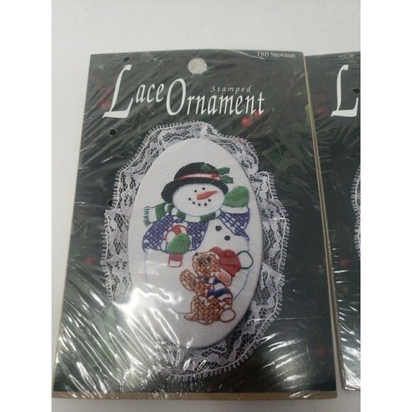 Lace Ornament Kits Stamped VTG 1990s Designs for the Needle Church Snowman NOS - Picture 2 of 16